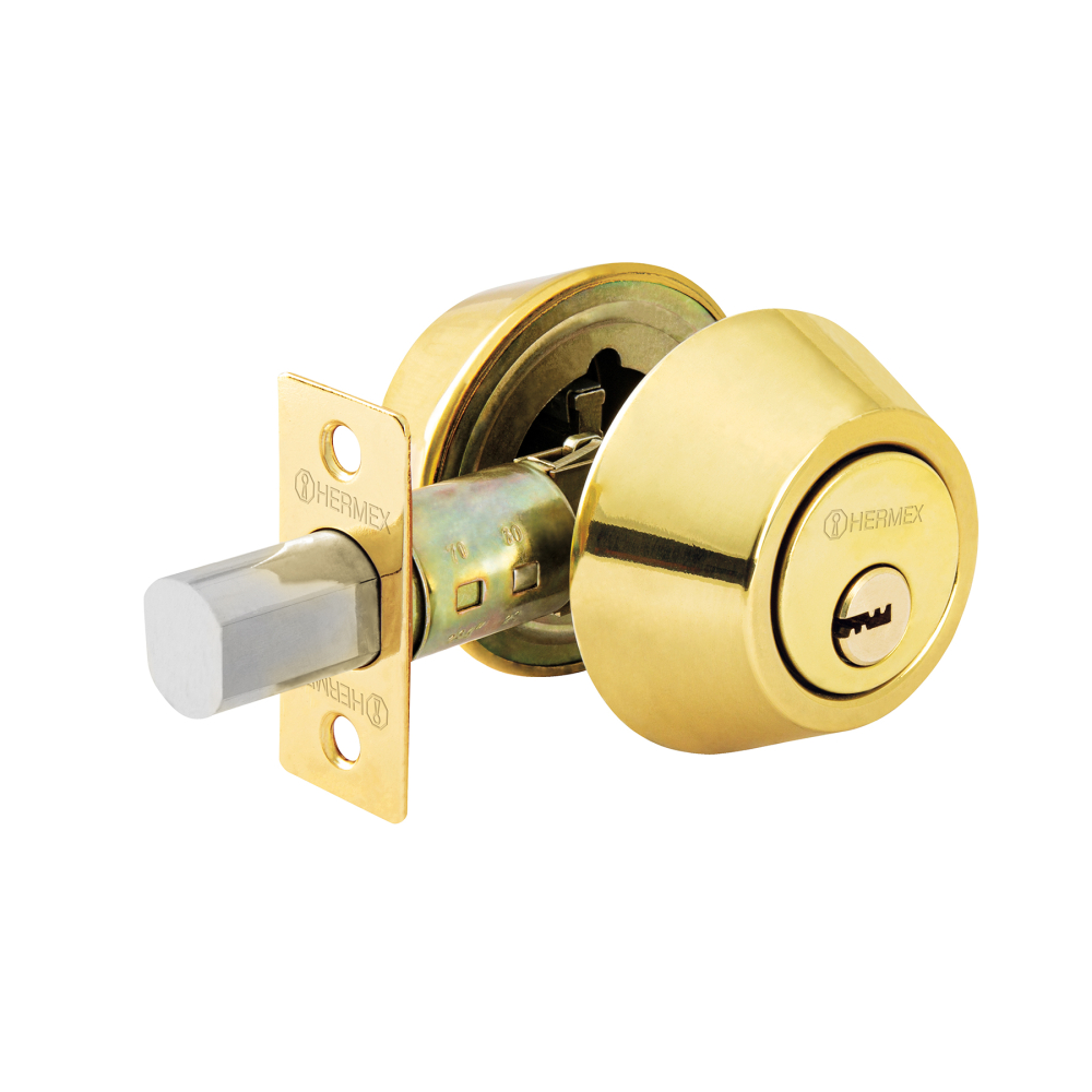 Cerrojo llave-llave latón brillante, llave puntos, HERMEX CERO-12