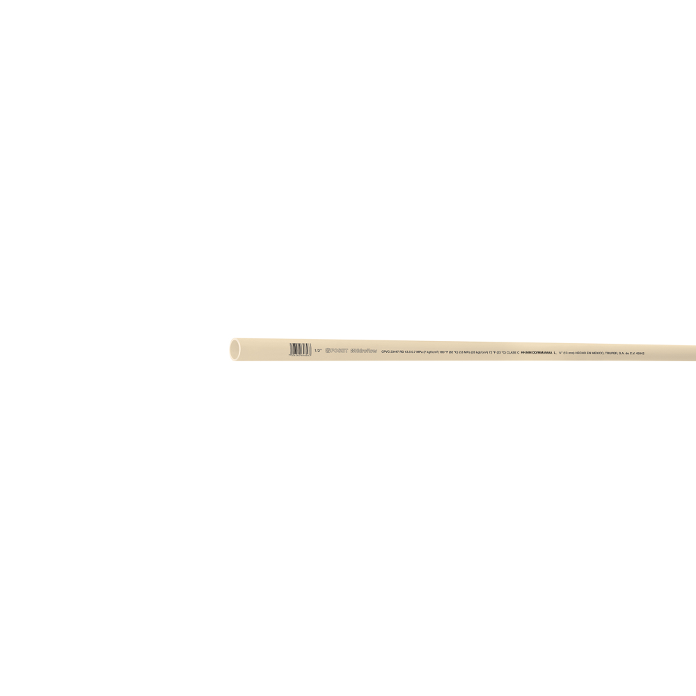Tubo de 1/2' CPVC hidráulico RD 13.5, 3m, 0.3kg, FOSET CPVC-001