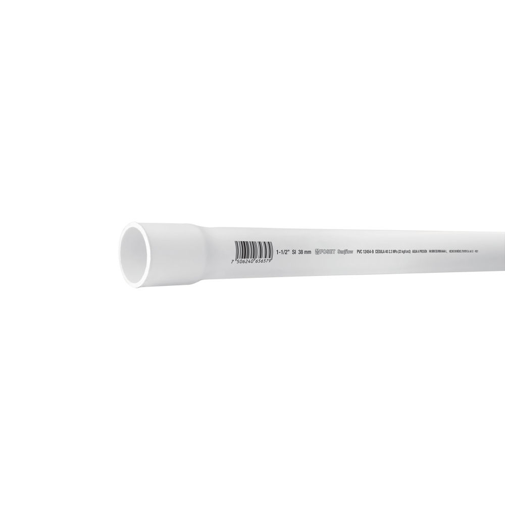 Tubo de 1-1/2' PVC hidráulico cédula 40, 3m, 2.3kg, FOSET PVC-005