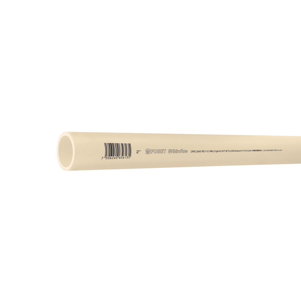 Tubo de 2' CPVC hidráulico RD 11, 3m, 3.5kg, FOSET CPVC-006