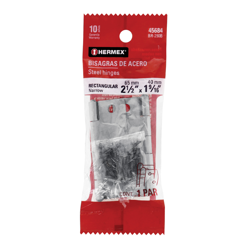 Bolsa con 2 bisagras rectangulares 2-1/2', acero pulido BR-250B