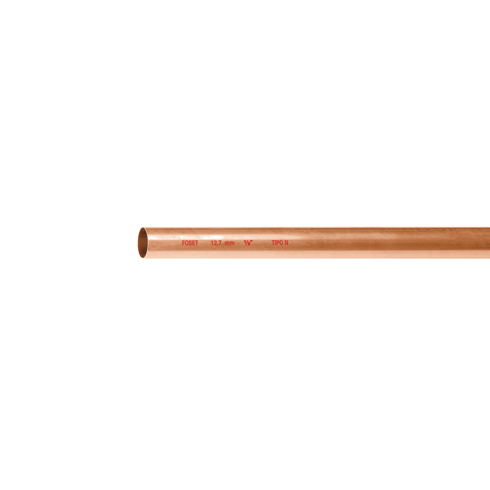 Tubo rígido de cobre 1/2' tipo 'N', 3m, 0.5kg, FOSET CC-001N