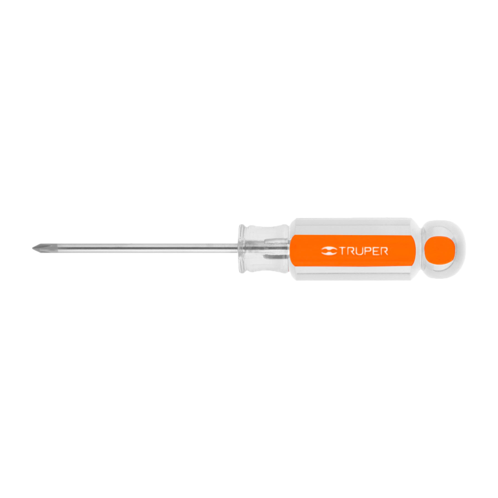 Desarmador de cruz 1/8' x 2-1/2' mango de acetato, TRUPER DP-1/8X2-1/2
