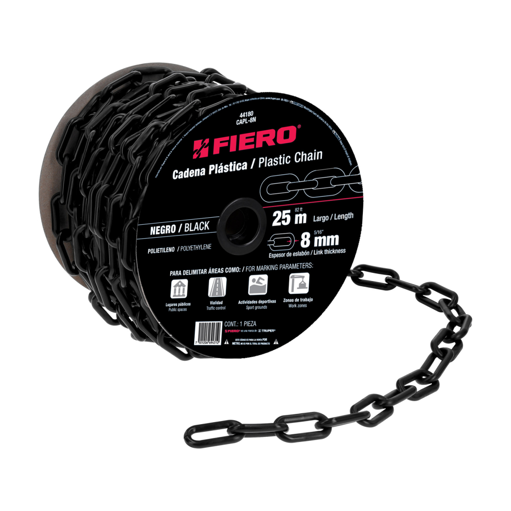 Metro de cadena de 8 mm de plástico negra, carrete de 25 m CAPL-8N