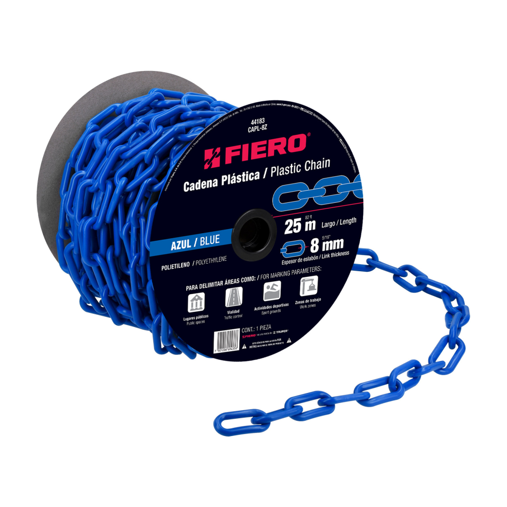 Metro de cadena de 8 mm de plástico azul, carrete de 25 m CAPL-8Z