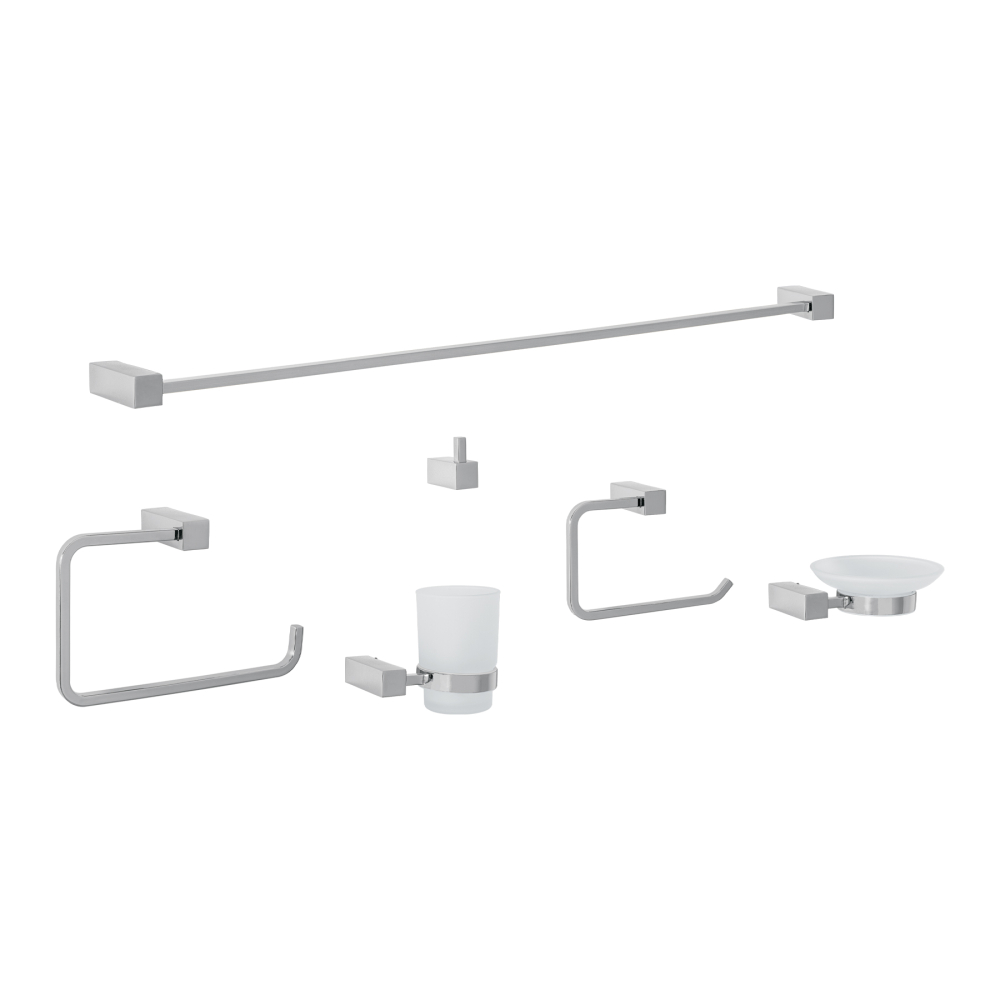 Juego de 6 accesorios para baño, cromo, FOSET KUBO KUA-7000