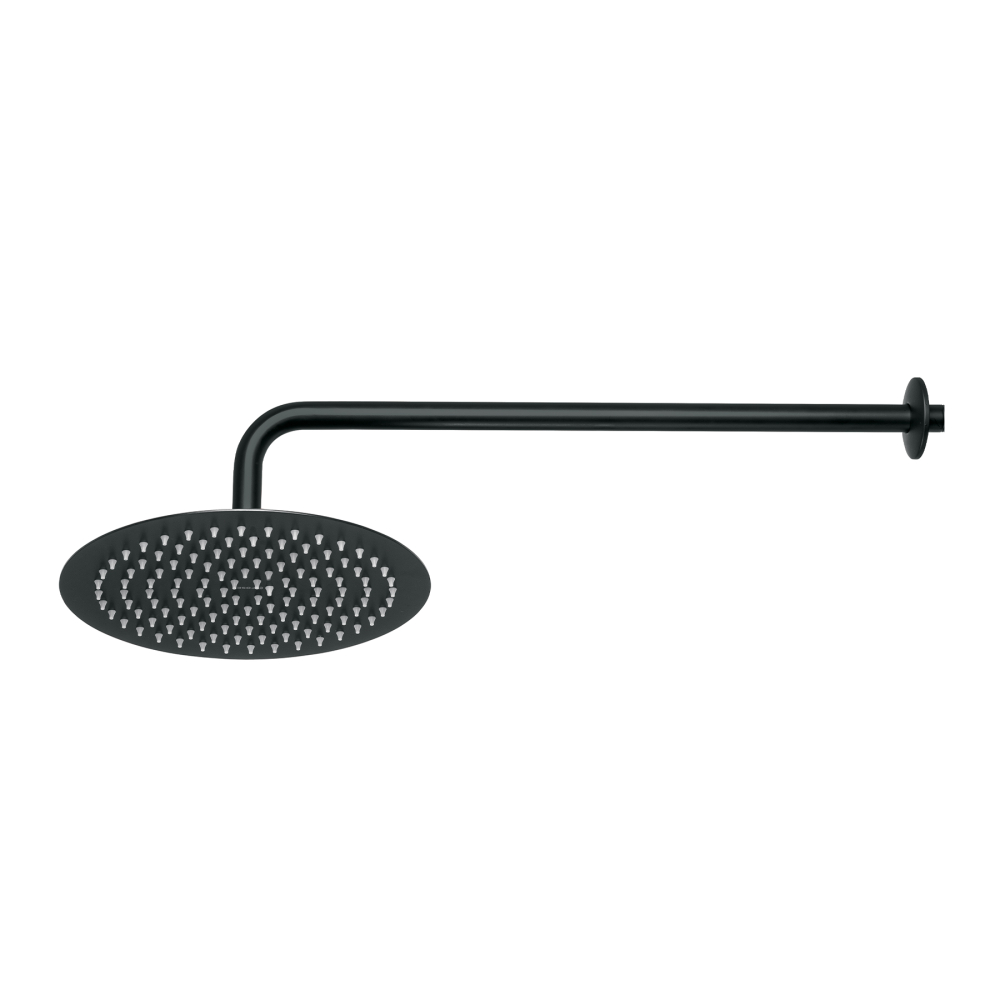 Regadera plato redondo 10' con brazo, negro, FOSET RIVIERA R-311M