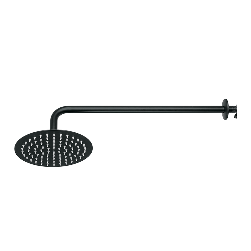 Regadera plato redondo 8' con brazo, negro, FOSET RIVIERA R-309M