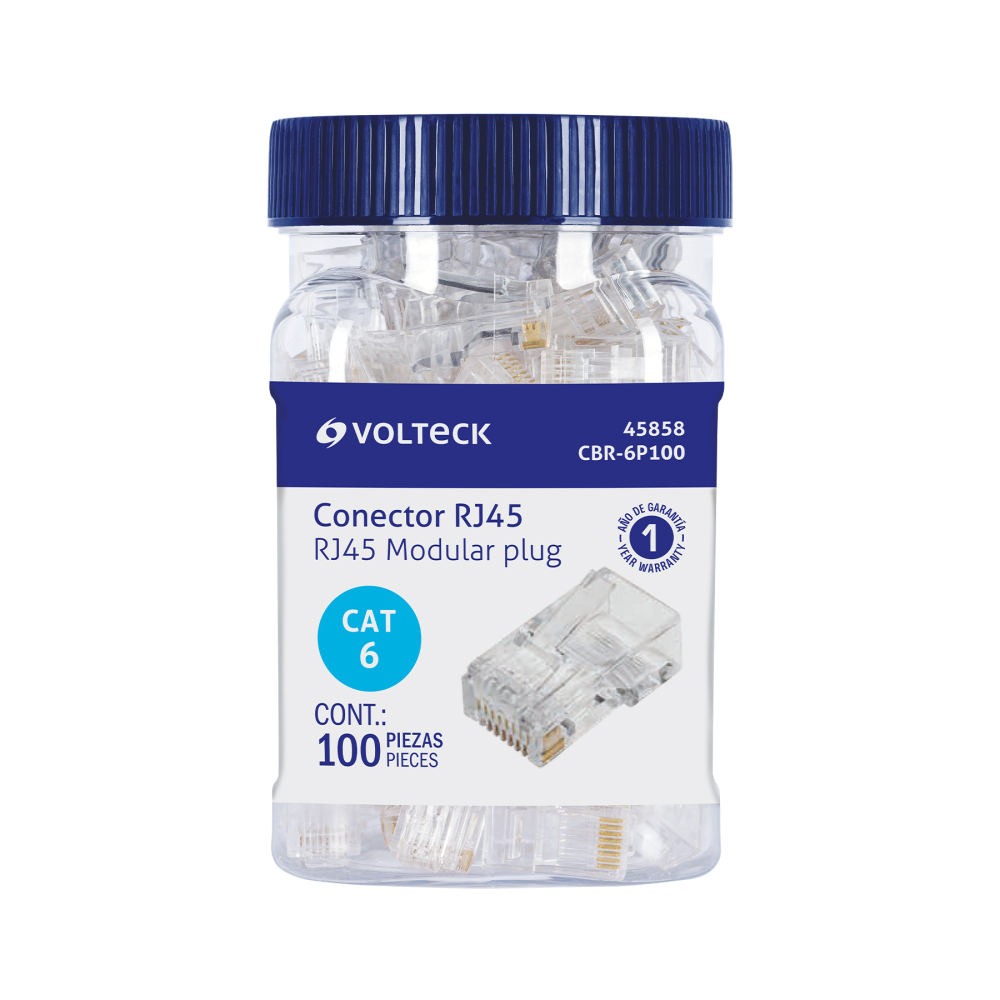 Plug RJ45 CAT6, Bote con 100 piezas, VOLTECK CBR-6P100