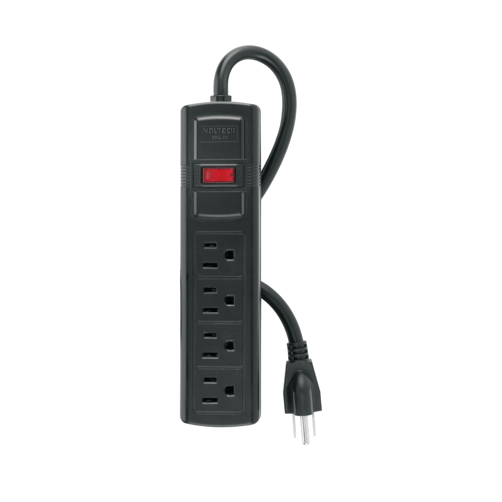 Multicontacto doméstico con 4 entradas, negro, VOLTECK MUL-4N