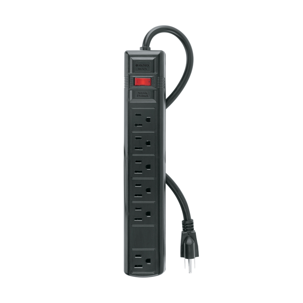 Multicontacto uso rudo 6 entradas sup. de picos 270 J, negro MUL-627N