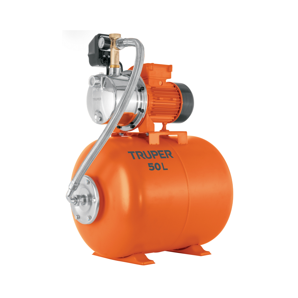 Equipo hidroneumático 50L, jet inoxidable 3/4 HP, TRUPER HIDR-3/4X50