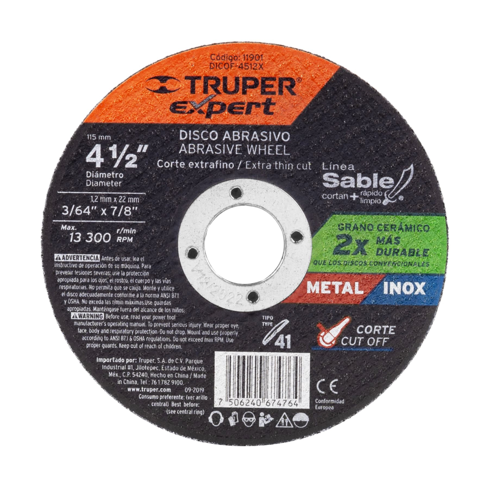 Disco abrasivo de corte preciso metal 4-1/2' x 1.2 mm EXPERT DICOF-4512X