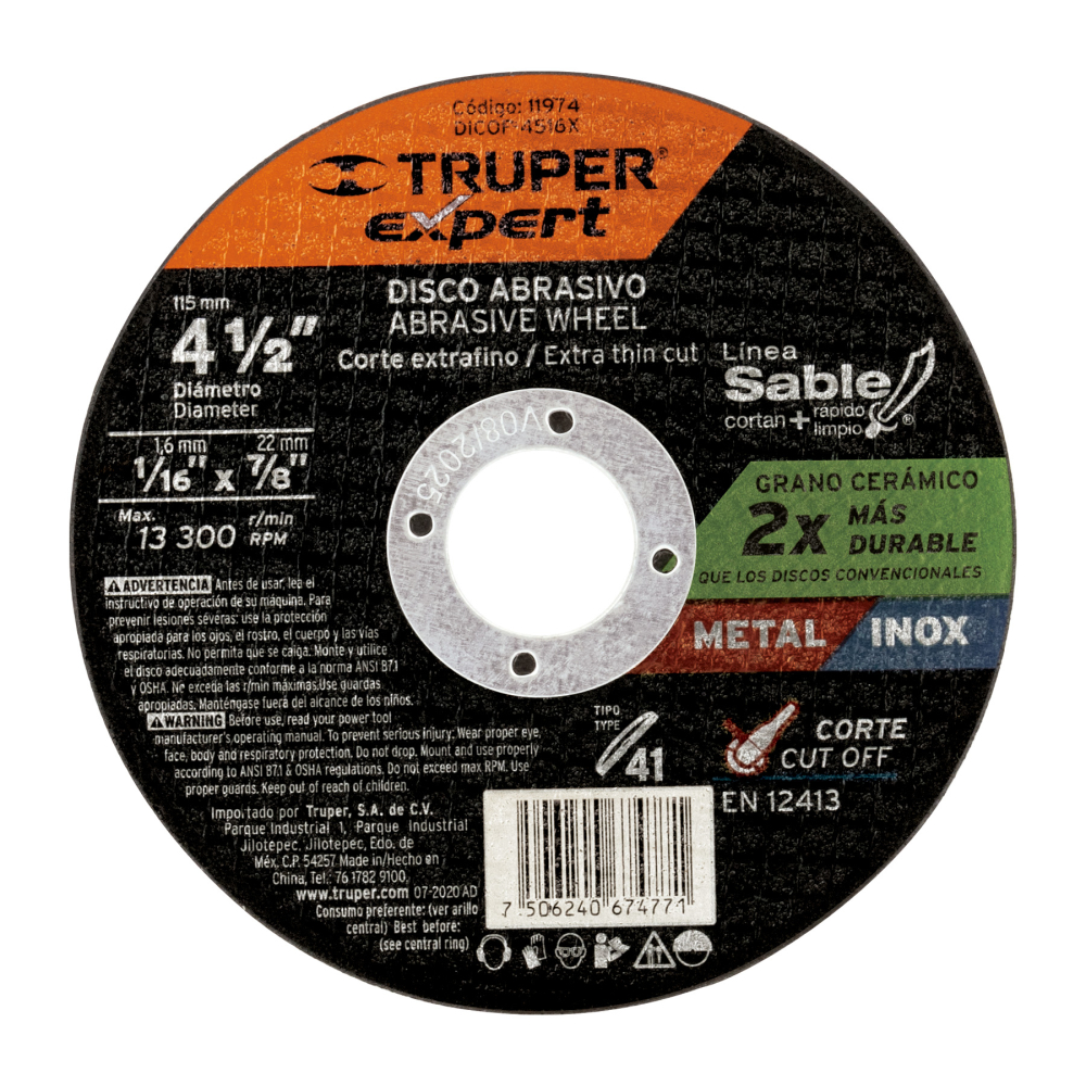 Disco abrasivo de corte preciso metal 4-1/2' x 1.6 mm EXPERT DICOF-4516X