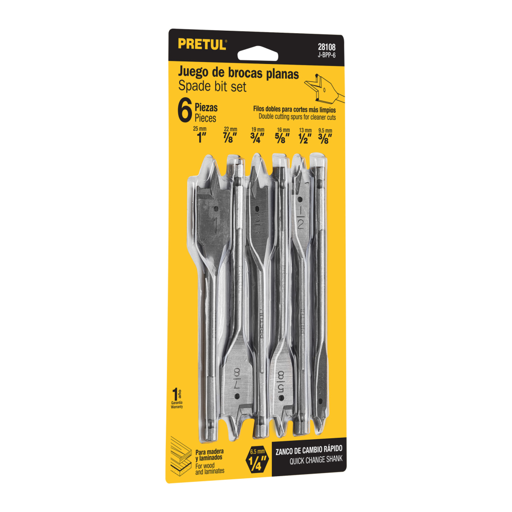 Juego de brocas planas de manita, 6 piezas, PRETUL J-BPP-6