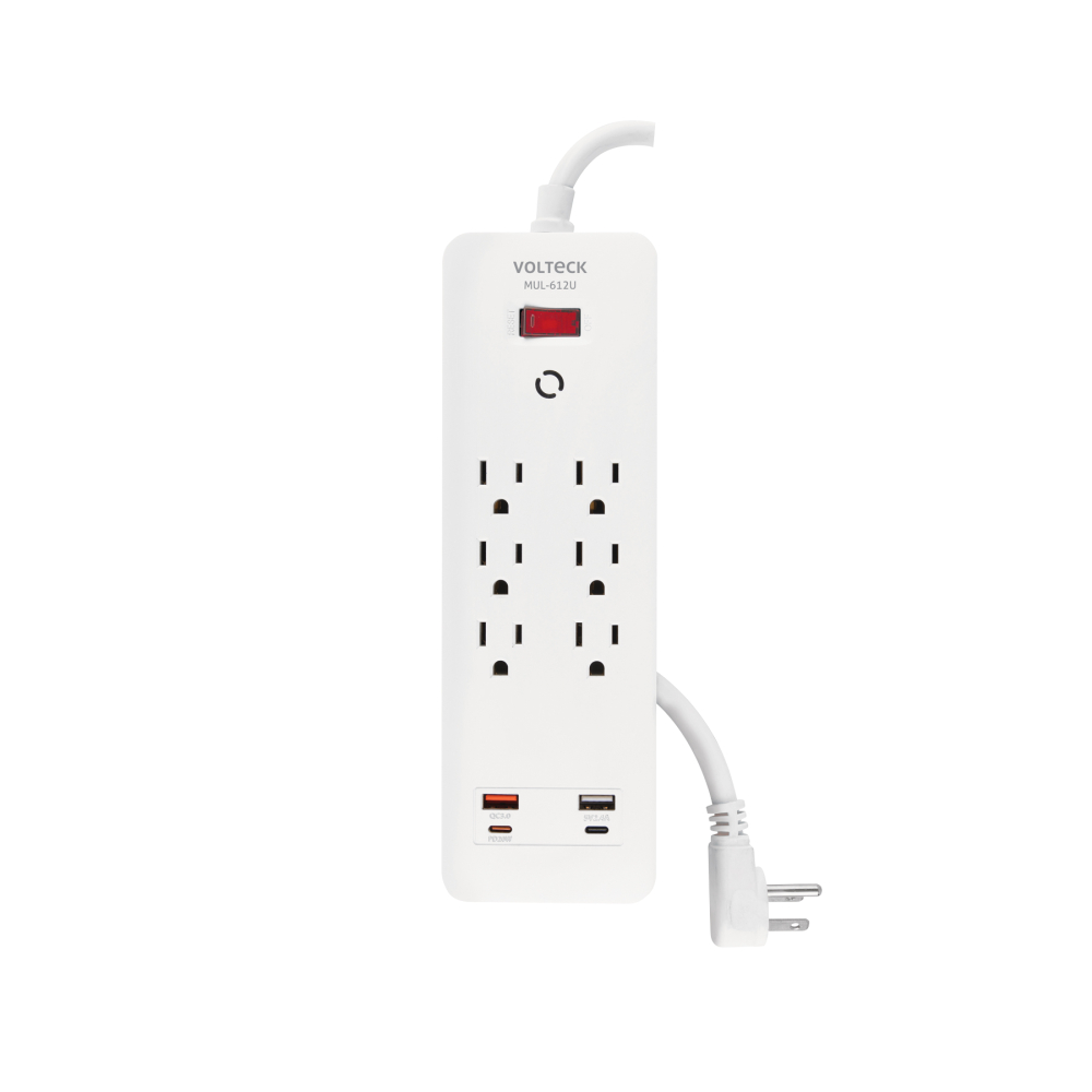 Multicontacto 6 entradas, 2 USB A + 2 USB C, blanco, VOLTECK MUL-612U