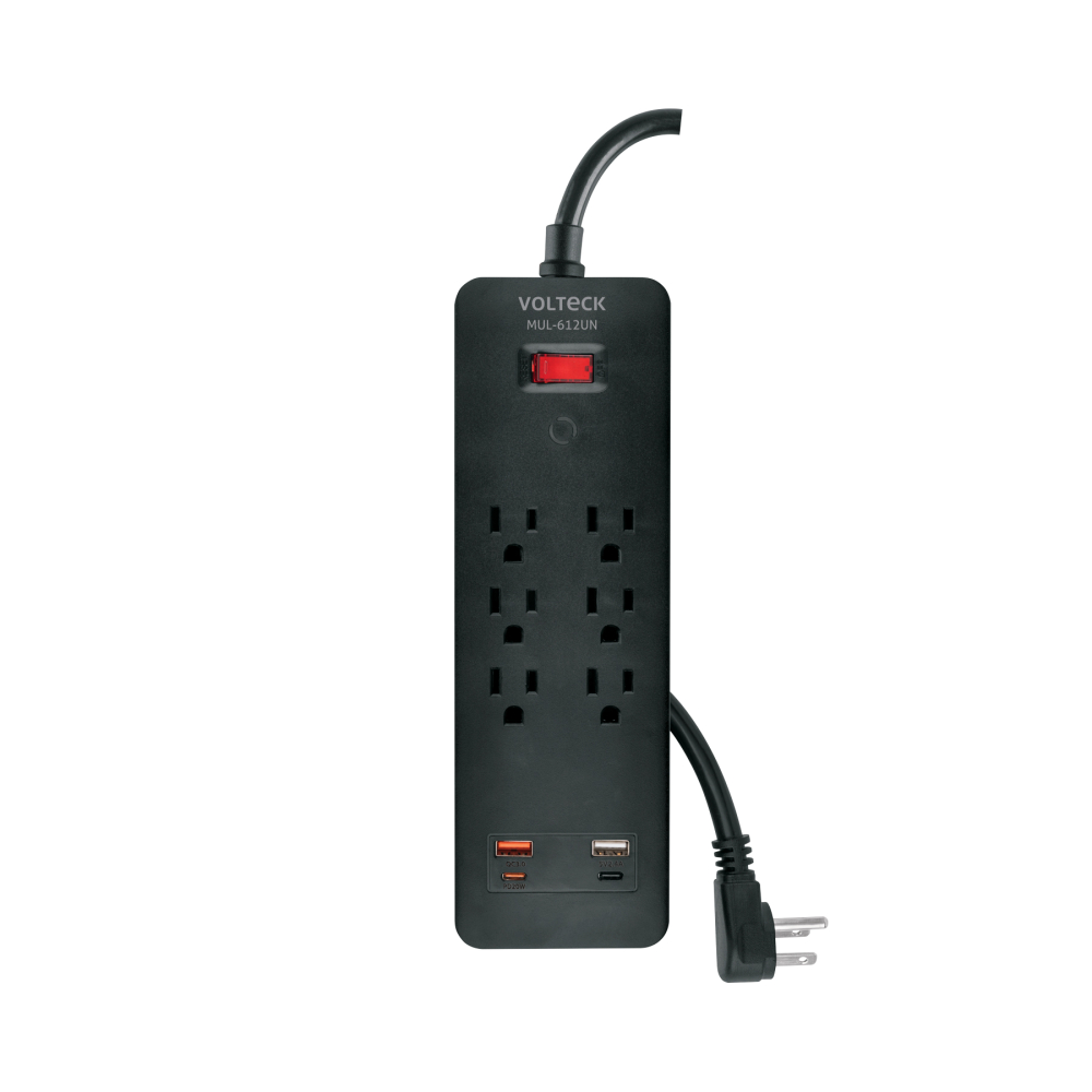 Multicontacto 6 entradas, 2 USB A + 2 USB C, negro, VOLTECK MUL-612UN