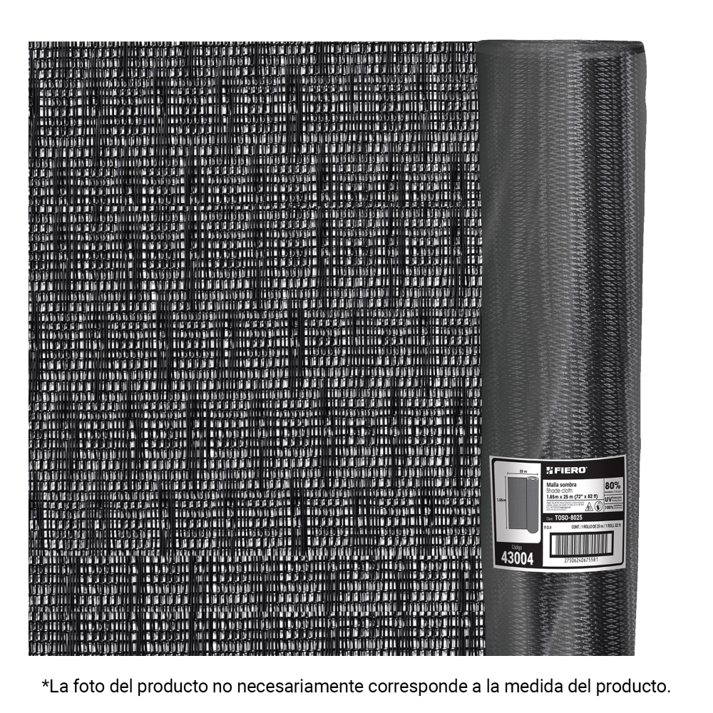 Rollo de malla sombra 80%, monofilamento negro, 1.85m x 50m TOSO-8050