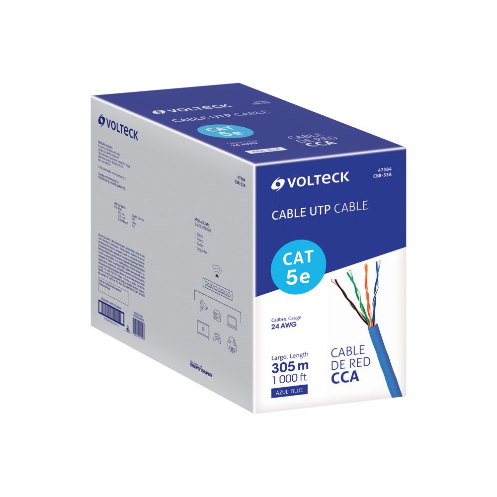 Metro de cable UTP CAT5E, Bobina de 305m, azul, VOLTECK CBR-53A