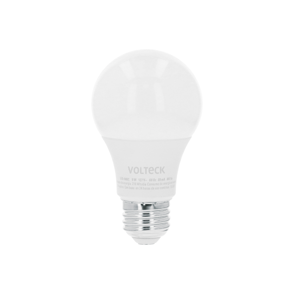 Foco LED 9W (60W) A19 3000K blanca cálida atenuable, VOLTECK LED-60DC