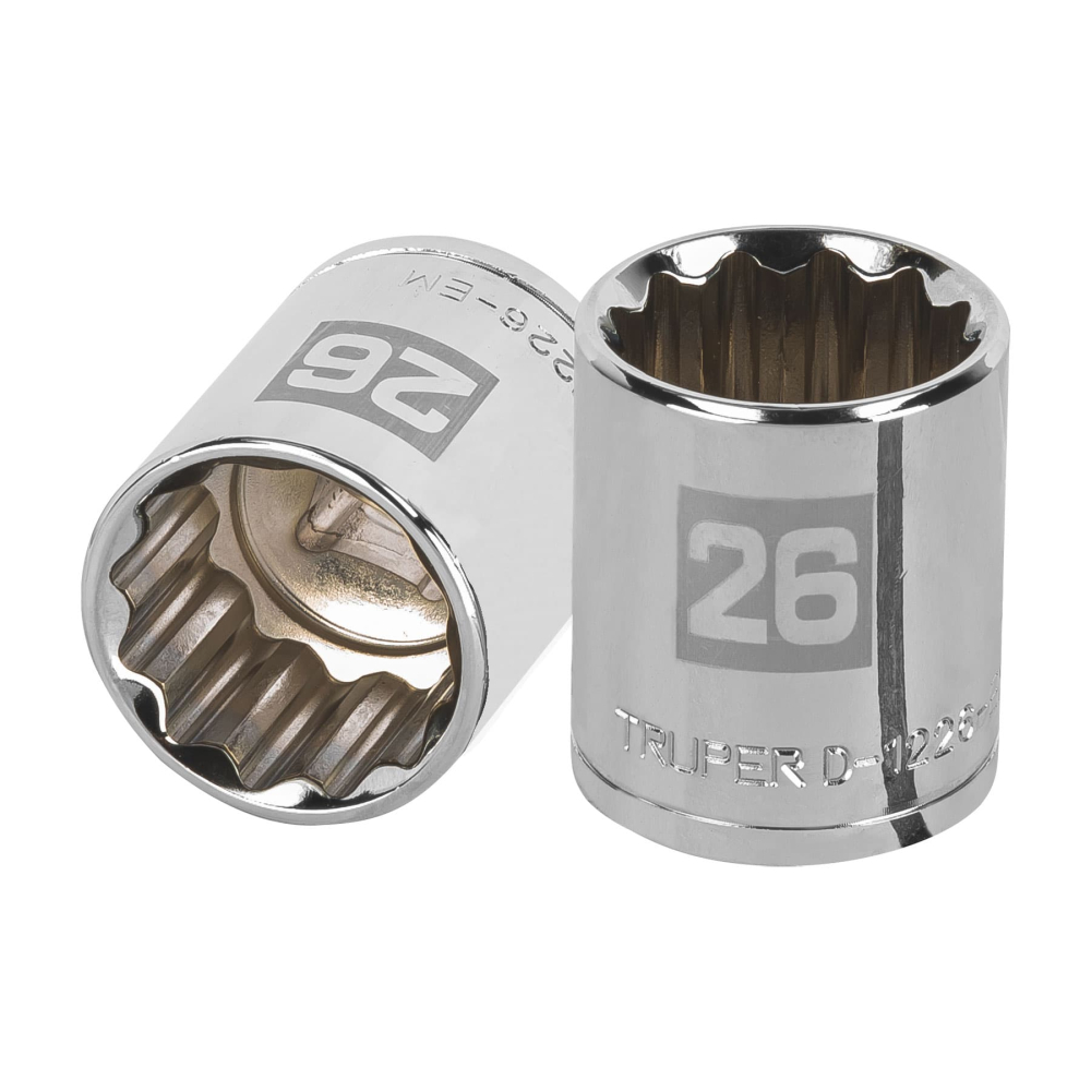 Dado de 26 mm, 12 puntas, cuadro 1/2', TRUPER D-1226-EM