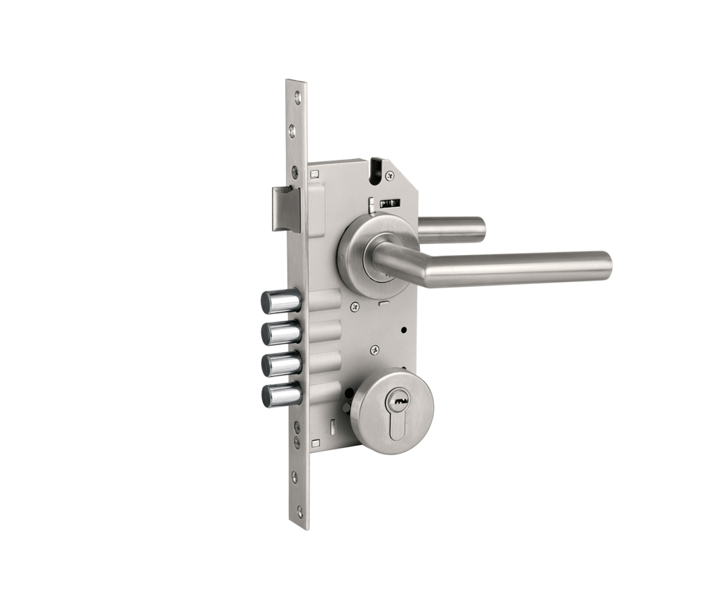 Cerradura de embutir 4 bulones, llave de puntos, HERMEX CEMB-704E