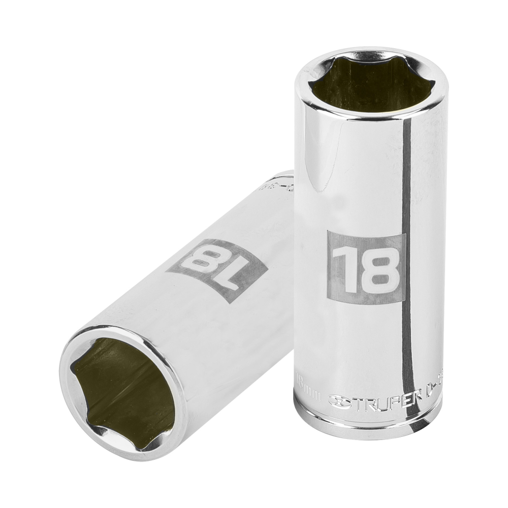 Dado largo de 18 mm, 6 puntas, cuadro 3/8', TRUPER D-3818-HM-L