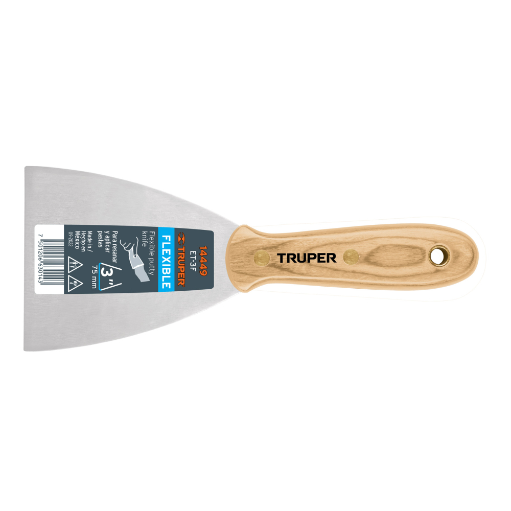 Espátula flexible 3' con mango de madera, TRUPER ET-3F