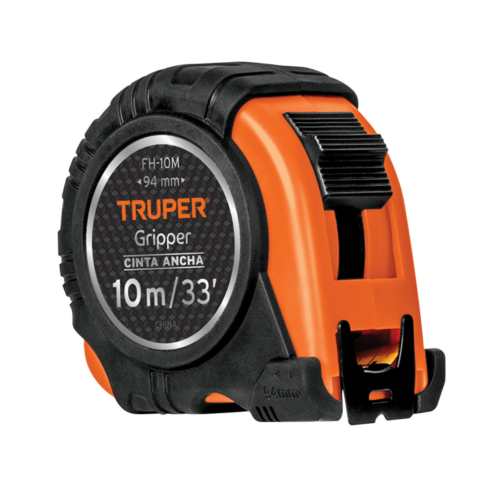 Flexómetro Gripper contra impactos 10 m cinta 32 mm, TRUPER FH-10M