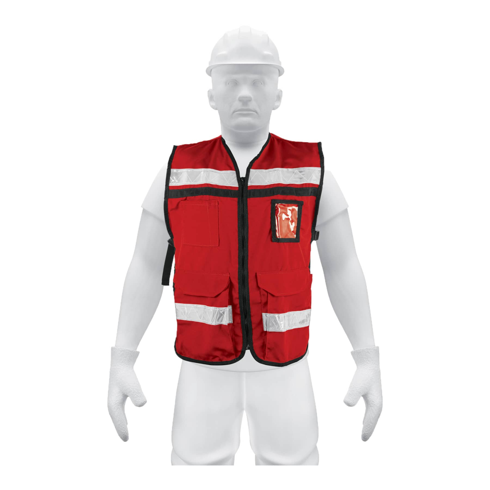 Chaleco brigadista con cintas reflejantes, color rojo CHS-900R