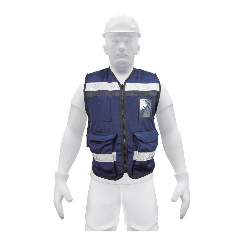 Chaleco brigadista con cintas reflejantes, color azul marino CHS-900AM