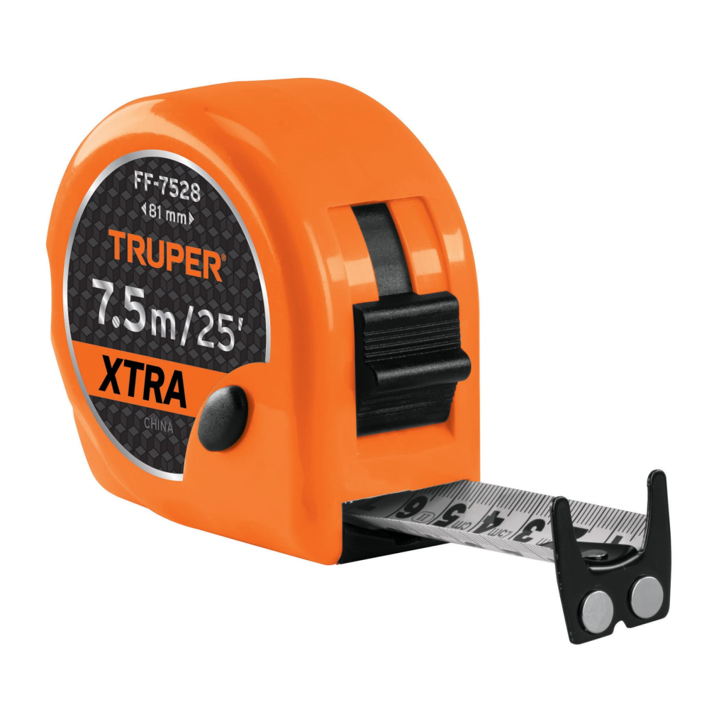 Flexómetro XTRA 7.5 m cinta extra ancha 28 mm, TRUPER FF-7528