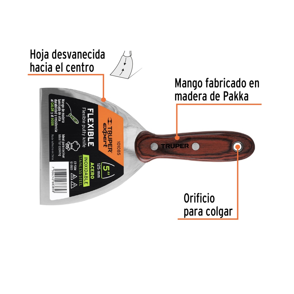 Espátula 5' acero inoxidable con mango de madera, Expert ET-5XM