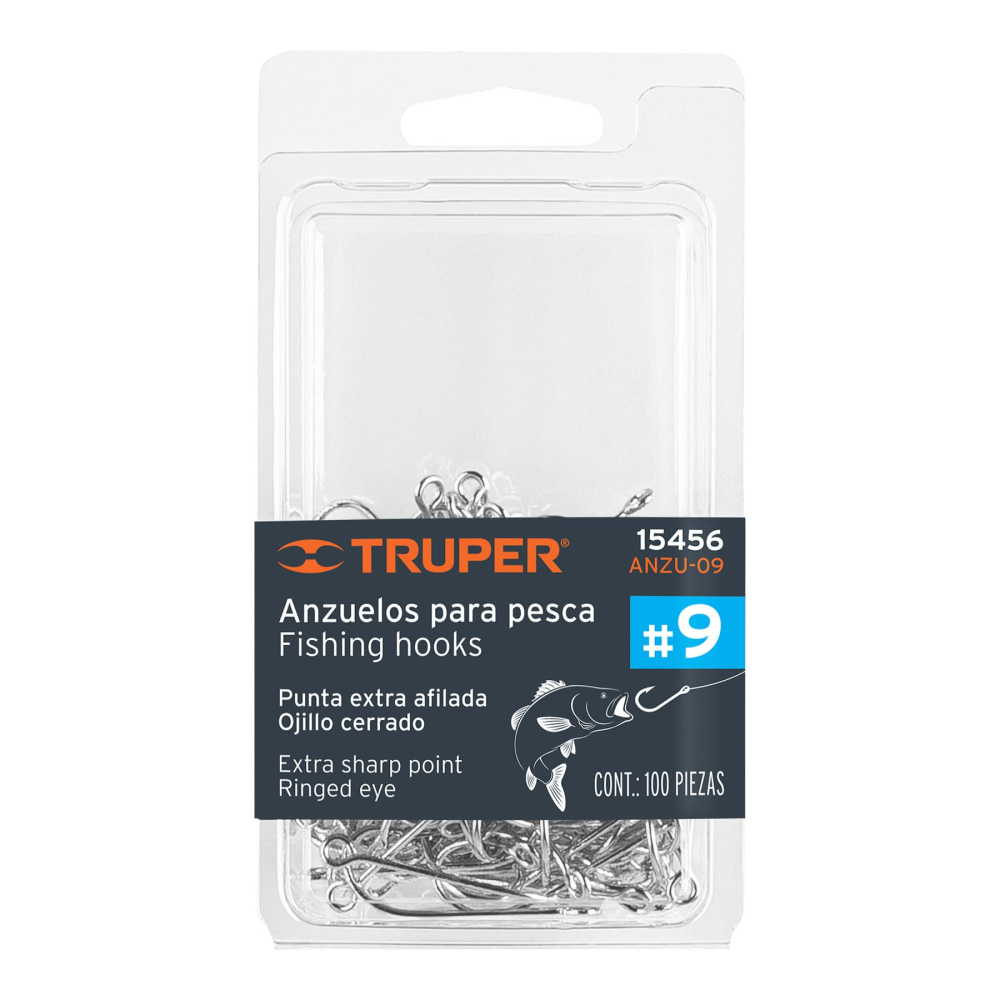 Blíster con 100 anzuelos para pesca # 9, TRUPER ANZU-09