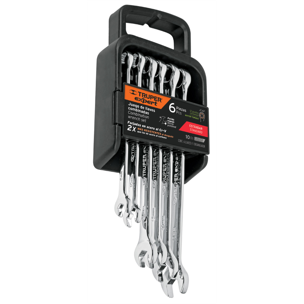 Juego de 6 llaves combinadas extralargas pulidas std, EXPERT JC-6P