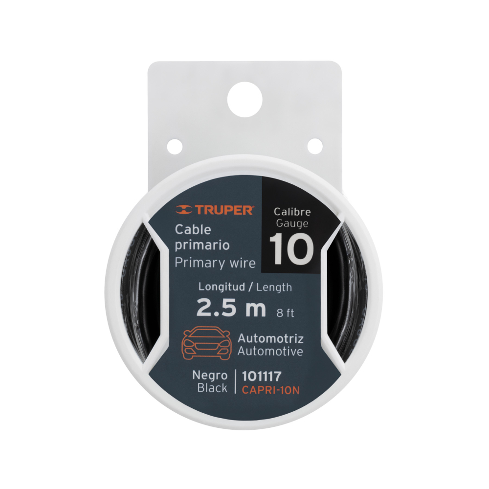 Carrete con 2.5 m de cable primario negro calibre 10, TRUPER CAPRI-10N