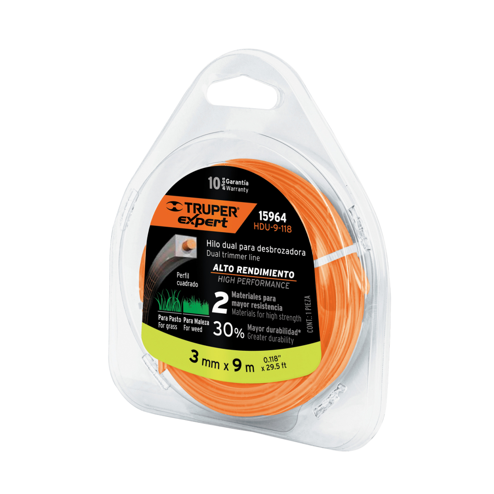 Hilo cuadrado dual p/desbrozadora, 3mm x 9m, blíster EXPERT HDU-9-118