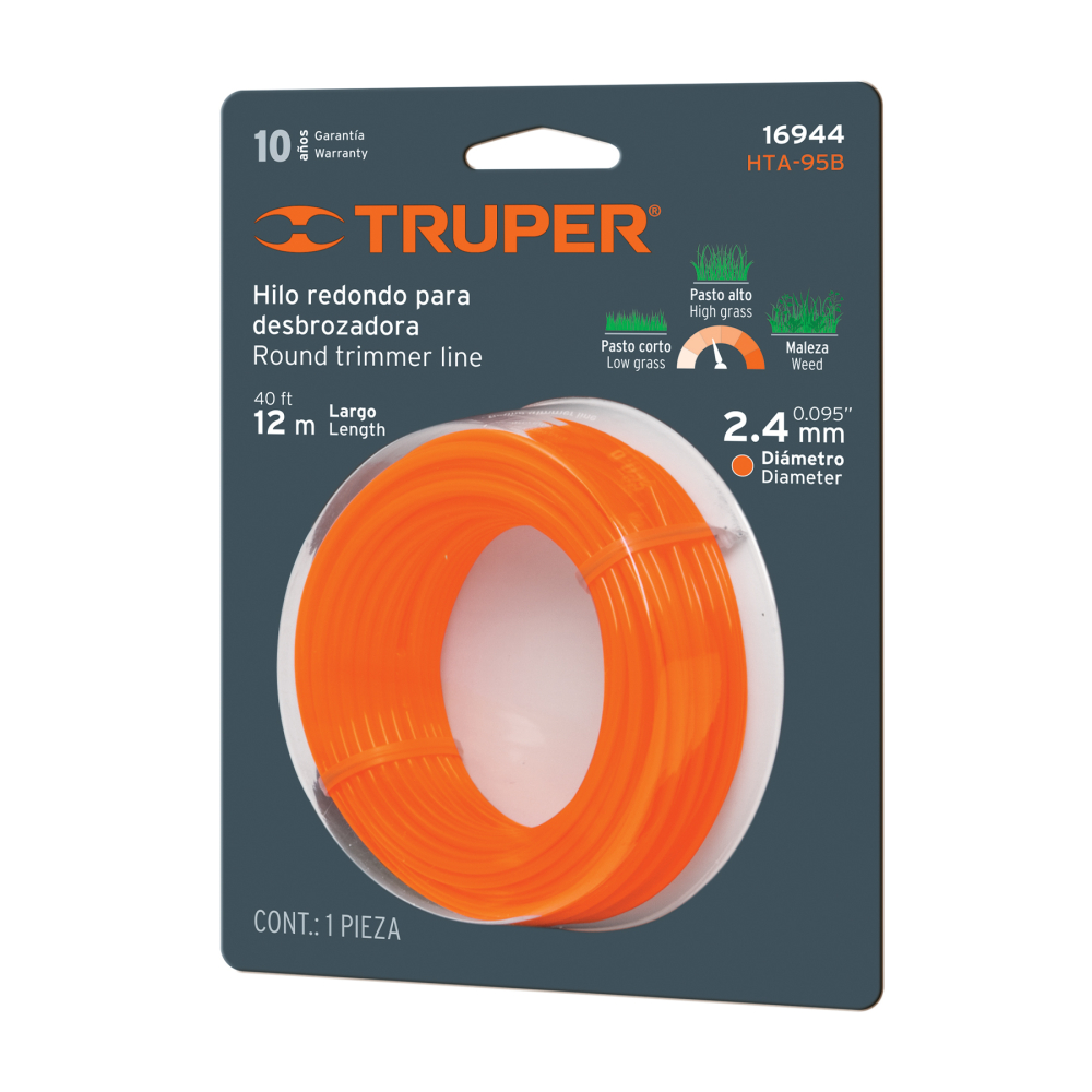 Hilo redondo, para desbrozadora, 2.4mm x 12m, tarjeta,TRUPER HTA-95B