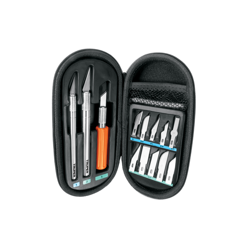 Juego de exactos profesional con 13 cuchillas,estuche,TRUPER EXA-11