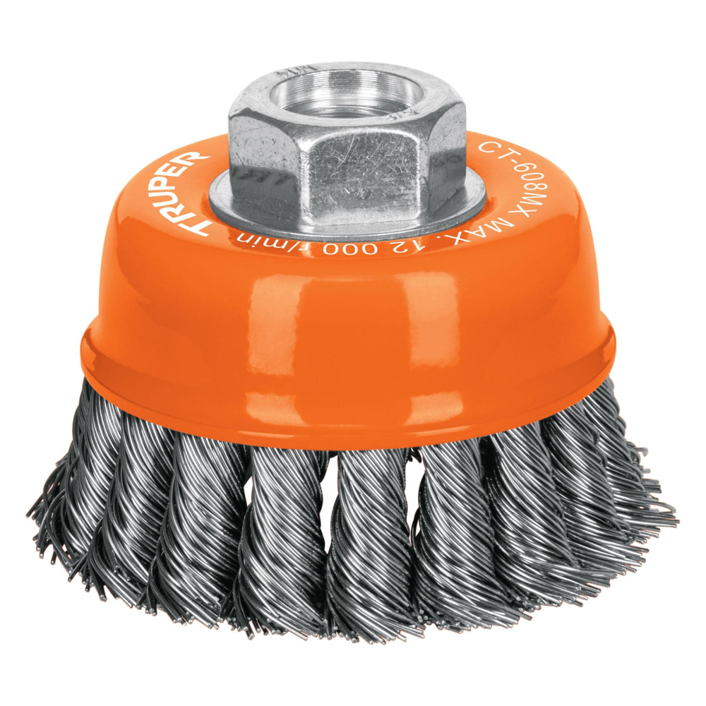 Carda copa 3' alambre trenzado grueso, eje M14, TRUPER CT-608MX