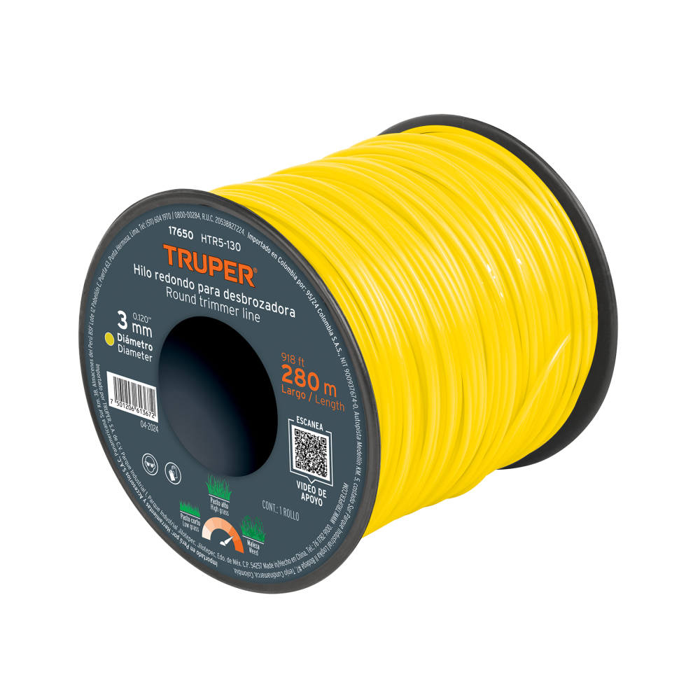 Hilo redondo, para desbrozadora, 3mm x 280m, carrete, TRUPER HTR5-130