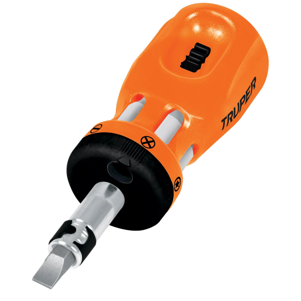 Desarmador tipo trompo con matraca y 6 puntas dobles, TRUPER DTROM-12