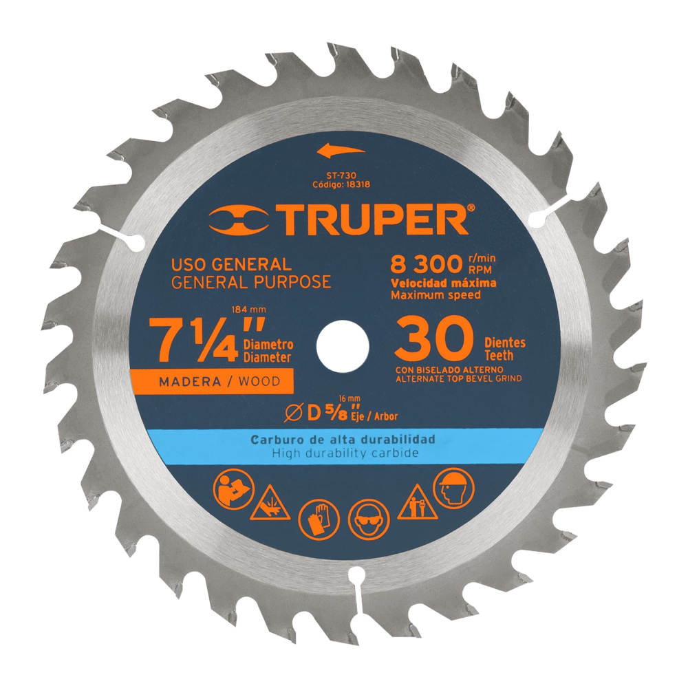 Disco sierra 7- 1/4' para madera, 30 dientes centro 5/8' ST-730