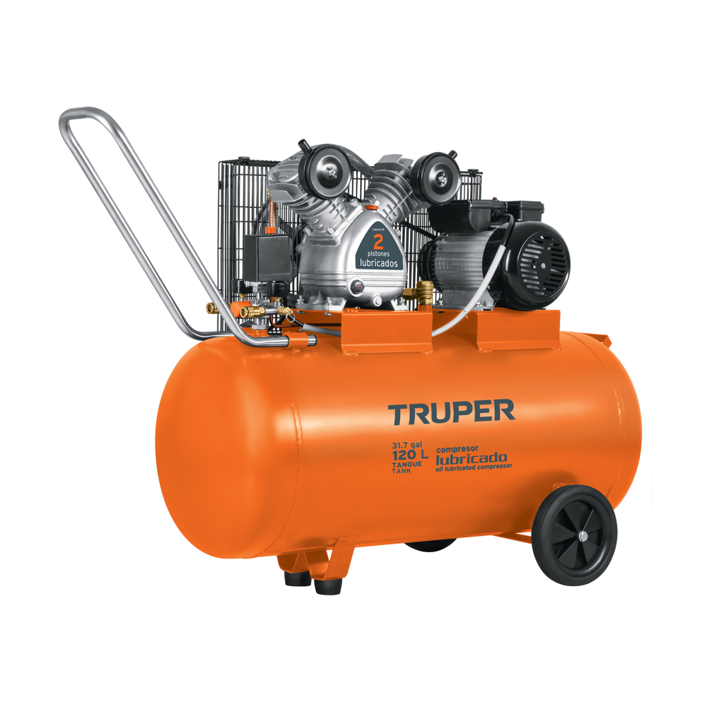 Compresor lubricado, de banda, 120L,4HP, hor, 220V, TRUPER COMP-120LH