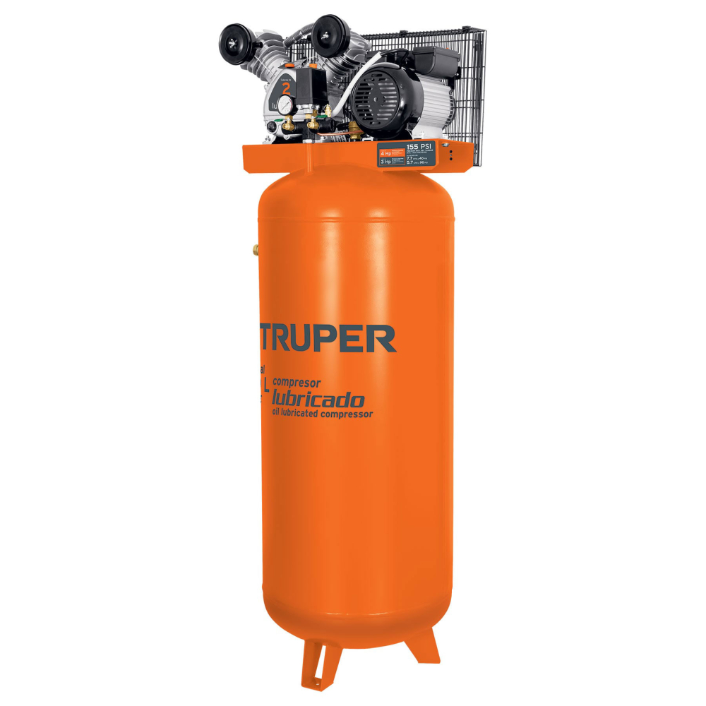 Compresor lubricado, de banda, 240L, 4HP, vert, 220V, TRUPER COMP-240LV