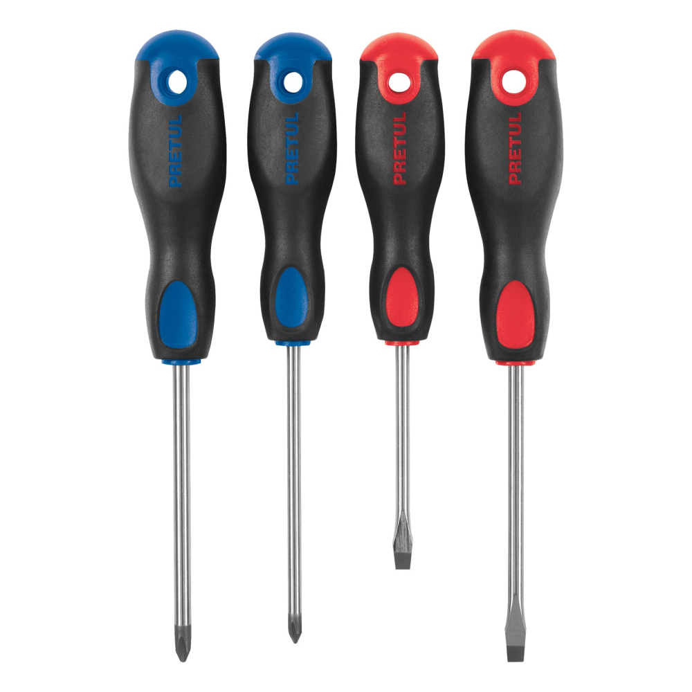 Juego de 4 desarmadores mango Comfort Grip, PRETUL JD-4BP