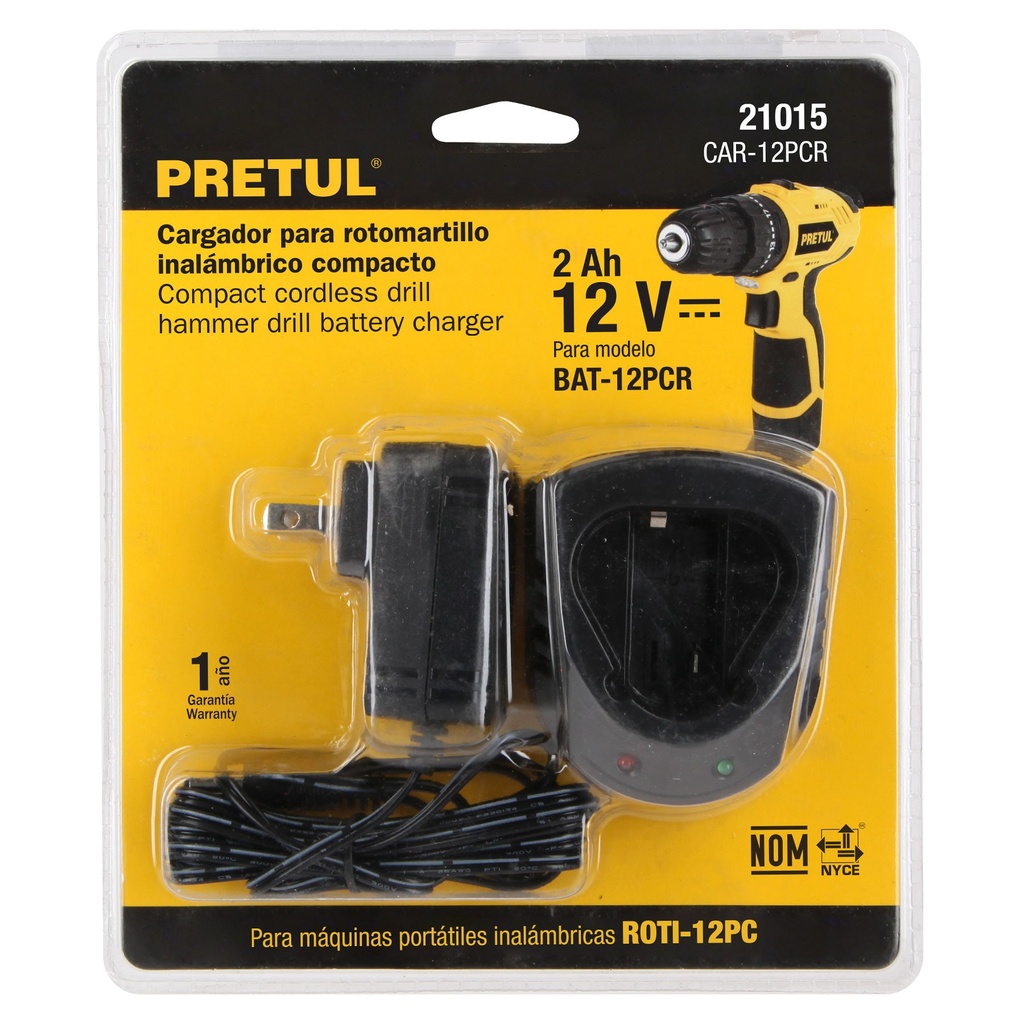 Cargador baterías de ion litio 12V, para ROTI-12PC, PRETUL CAR-12PCR