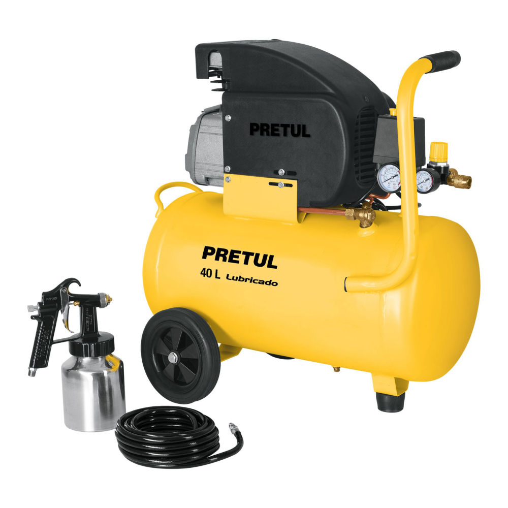 Kit Compresor lub, 40L, manguera y pistola baja,127V, PRETUL COMP-KIT40P