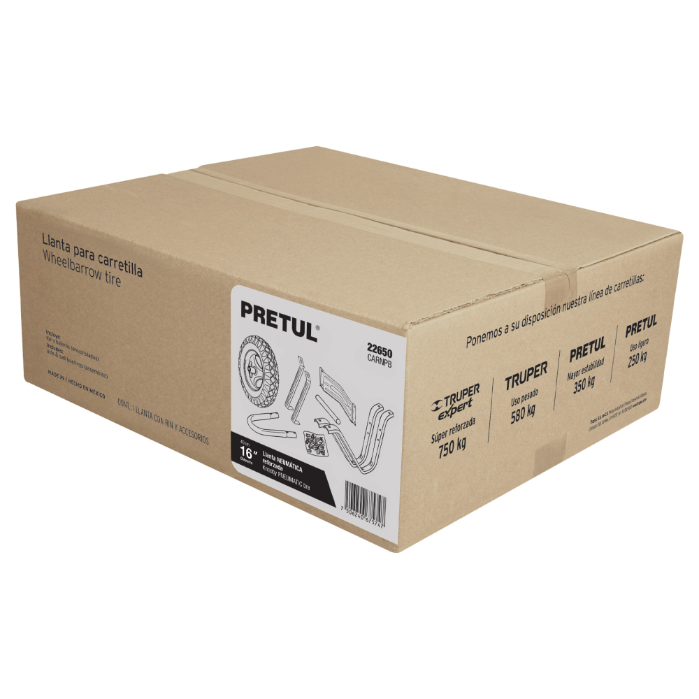 Caja c/llanta neumática y acc. p/carretilla roja PRETUL CARNPB