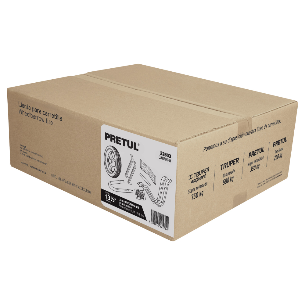 Caja c/llanta imponchable y acc. p/carretilla roja PRETUL CARNXPB